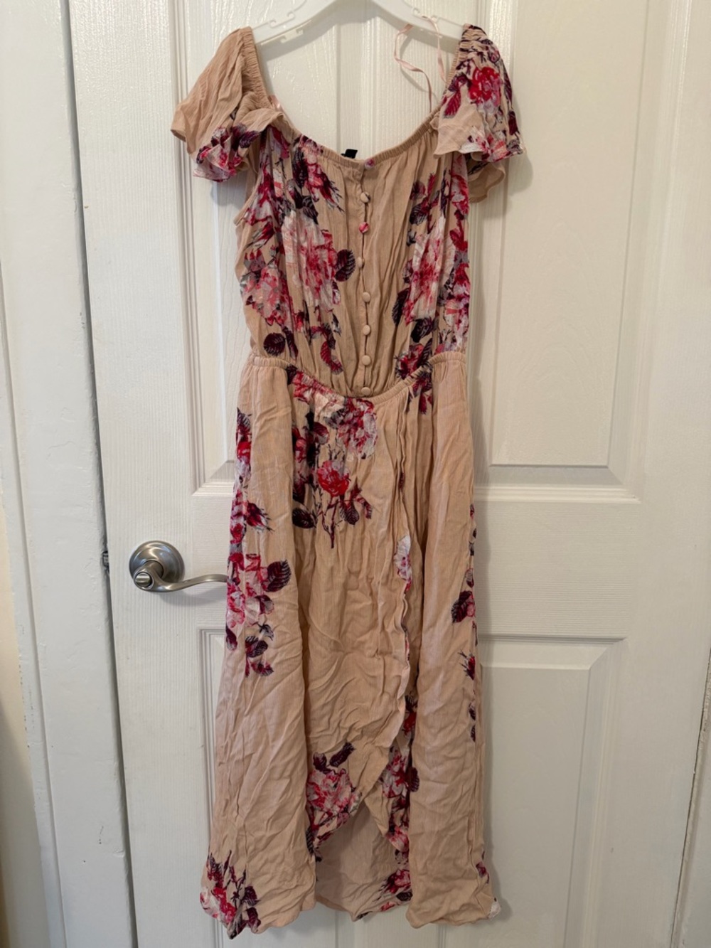one clothing Beige One-Shoulder Floral Maxi Dress